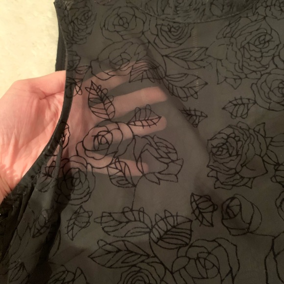 Sheer, black, rose flower detailed, tassel top - Picture 2 of 3